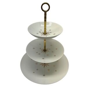 Garberton Golden Stardrift 3 Tier Tray Server 22K Gold Atomic Starburst MCM